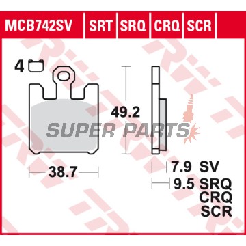 Τακάκια φρένων -TRW- MCB742SV, Kawasaki VN1600 Mean Streak/ZX-6R 636/ZX-6RR/ZX-10R/ZX-12R Ninja + Suzuki GSX-R1000 (2003-2007)
