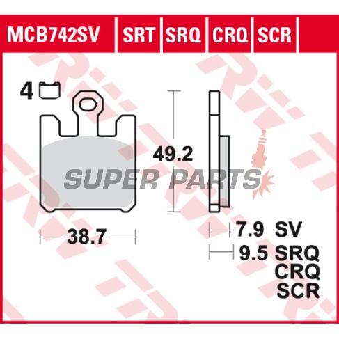 Τακάκια φρένων -TRW- MCB742CRQ, Kawasaki VN1600 Mean Streak/ZX-6R 636/ZX-6RR/ZX-10R/ZX-12R Ninja + Suzuki GSX-R1000 (2003-2007)