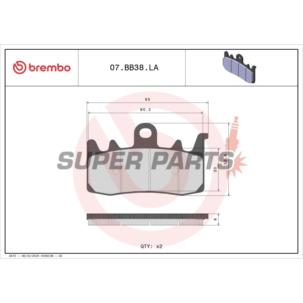 Τακάκια φρένων -BREMBO- 07BB38LA, Aprilia ETV/Tuono, BMW GS/R, Ducati Monster/Multistrada, Triumph Tiger 310-1300cc (1991-2022)