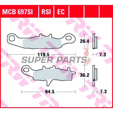 Τακάκια φρένων -TRW- MCB697SI, Kawasaki KFX 700 V-Force; KL/KLX/KLR 250; KX 80/85/100; Suzuki RM 85/85L/100