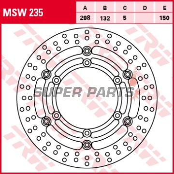 Δίσκος φρένου -TRW- MSW235, 298mm, Yamaha XJ600 Diversion/Seca II, XV535 Virago, XV1600 Road Star/Wild Star, XVS650/1100 Drag Star Classic, XVS1300 Midnight Star, XVZ1300 Royal Star Venture (1991-2016)
