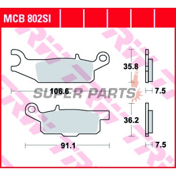 Τακάκια φρένων -TRW- MCB802SI, Yamaha YFM Raptor 250/250R, Grizzly 550/700 4x4 EPS, Grizzly FI Auto, Grizzly EPS LE/SE