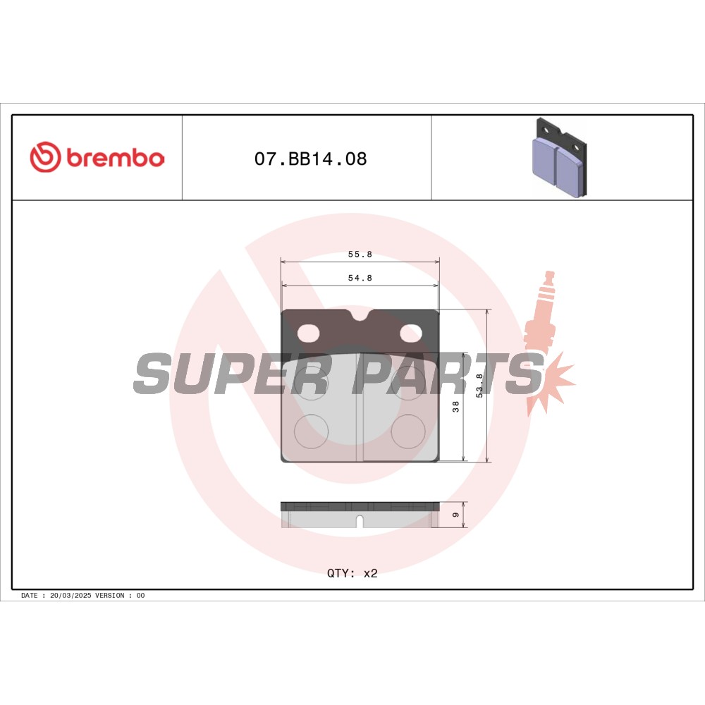 Τακάκια φρένων -BREMBO- 07BB1408, Aprilia AF1, Benelli 350/500/650/SEI, BMW K/R/K1, Ducati Monster/SS/Paso, Laverda, Moto Guzzi California/Le Mans, MZ ETZ/Saxon/Silver Star 1974-2007