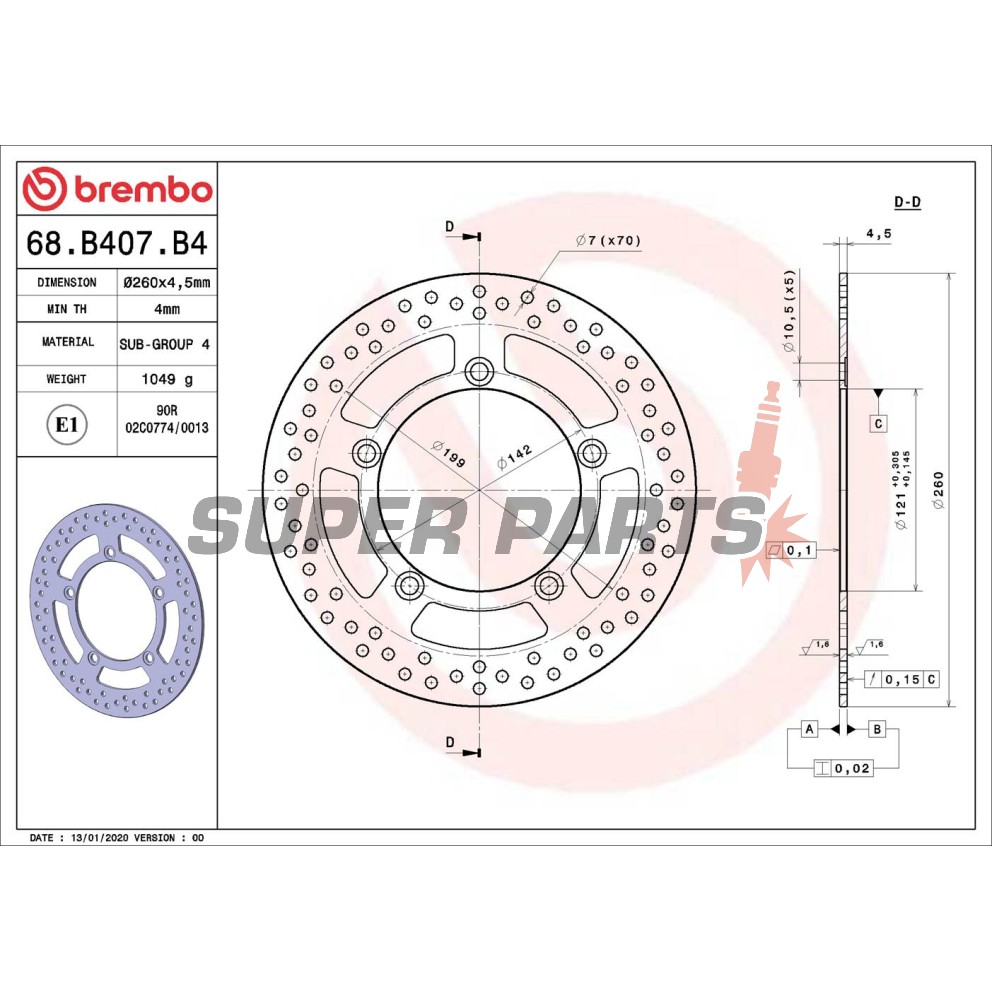 Δίσκος φρένου -BREMBO- 68B407B4, Suzuki AN Burgman 400-650 (2003-2012)