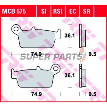 Τακάκια φρένων -TRW- MCB575EC, CPI Sahel 125, Gas Gas EC/FSE/FSR/MC/SM 125-515cc, Honda CR/CRM/XR 50-650cc, Kawasaki KDX/KLX/KX 125-500cc, Suzuki DR-Z/RM 125-400cc, Yamaha WR/YZ 125-426cc