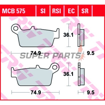 Τακάκια φρένων -TRW- MCB575RSI, CPI Sahel 125, Gas Gas EC/FSE/FSR/MC/SM 125-515cc, Honda CR/CRM/XR 50-650cc, Kawasaki KDX/KLX/KX 125-500cc, Suzuki DR-Z/RM 125-400cc, Yamaha WR/YZ 125-426cc