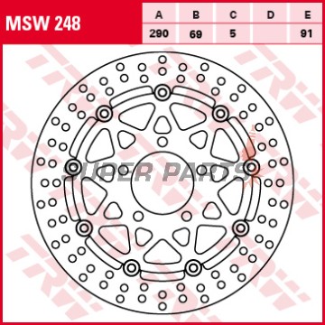 Δίσκος φρένου -TRW- MSW248, 290mm, Suzuki GSF 650/650S/650A Bandit (2005-2006)/GSX 750F (2003-2006)/M 1500 Intruder (2009-2012)/SV 650/650S (2003-2009)/VLR 1800R/1800RT Intruder (2008-2013)/VZ 1500 Intruder (2009-2013)
