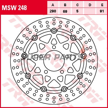 Δίσκος φρένου -TRW- MSW248, 290mm, Suzuki GSF 650/650S/650A Bandit (2005-2006)/GSX 750F (2003-2006)/M 1500 Intruder (2009-2012)/SV 650/650S (2003-2009)/VLR 1800R/1800RT Intruder (2008-2013)/VZ 1500 Intruder (2009-2013)