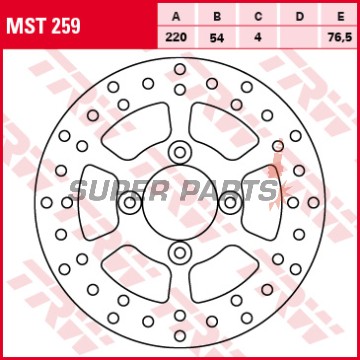 Δίσκος φρένου -TRW- MST259, 220mm, MBK Doodo 125/150XN (2000-2005), Skyliner 180 (2003), XQ Thunder 125 (2001-2003), YP Skyliner 125E (2003-2005); Yamaha XN Teos 125 (2000-2003), XQ Maxster 125/150 (2001-2003), YP Majesty 125R/150/180E (1998-2009)
