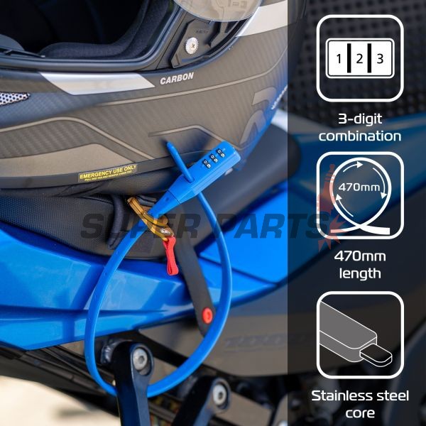 Κλειδαριά κράνους -OXFORD- Combi Zip Lock 470mm, μπλε