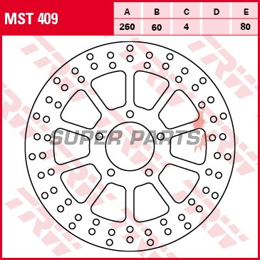 Δίσκος φρένου -TRW- MST409, 260mm, Aprilia Atlantic 500 Sprint (2002-2010), Scarabeo 125/300/400/500 (1999-2012), Sportcity 125/200/250/300 Cube (2004-2013); Derbi Boulevard 125 (2008-2012), Rambla 125/250/300i (2008-2012)