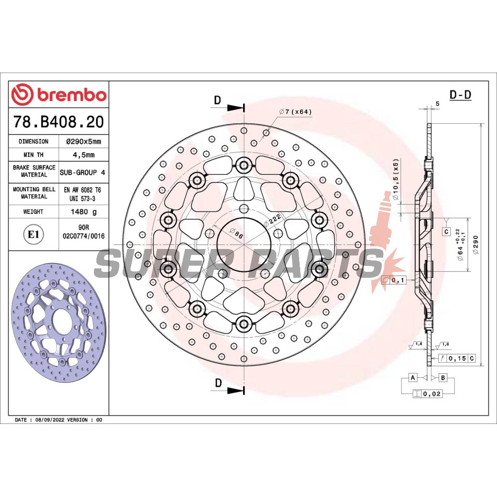 Δίσκος φρένου -BREMBO- 78B40820, Suzuki Bandit 600, GSX 600/750F, RF600, SV650 (1989-2004)