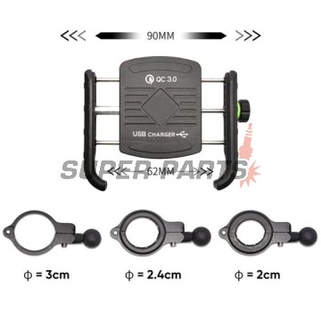 Βάση τηλεφώνου -4 RIDE- 62-90mm τηλέφωνο, με USB 3.0 φορτιστής, αντικραδασμικό, στήριξη για τιμόνι/καθρέφτης - universal