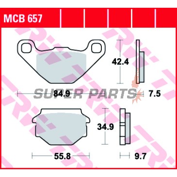 Τακάκια φρένων -TRW- MCB657, Aprilia ETX/MX/Pegaso/RX/SX/Tuareg 125-650, Beta Alp/Euro/Jonathan/M4, Buell M2/S1/S3 1200, Cagiva N90/WMX 50, Fantic Big Wheel/Grinta/Leader, Garelli Big Wheel/Bip Racing, Gas Gas Enducross 125TT, Gilera Eaglet 50, Husqvarna