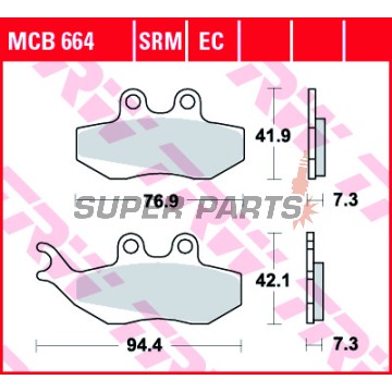 Τακάκια φρένων -TRW- MCB664, Aprilia ETX125, MX50, Pegaso50/125, RS50, RX50/125, Gilera DNA50/125/180, Runner125/180, Malaguti Madison125, Piaggio GT125/250, Hexagon125, Skipper125, Sachs ZX50/125, ZZ125, Rieju RS1 50Evo