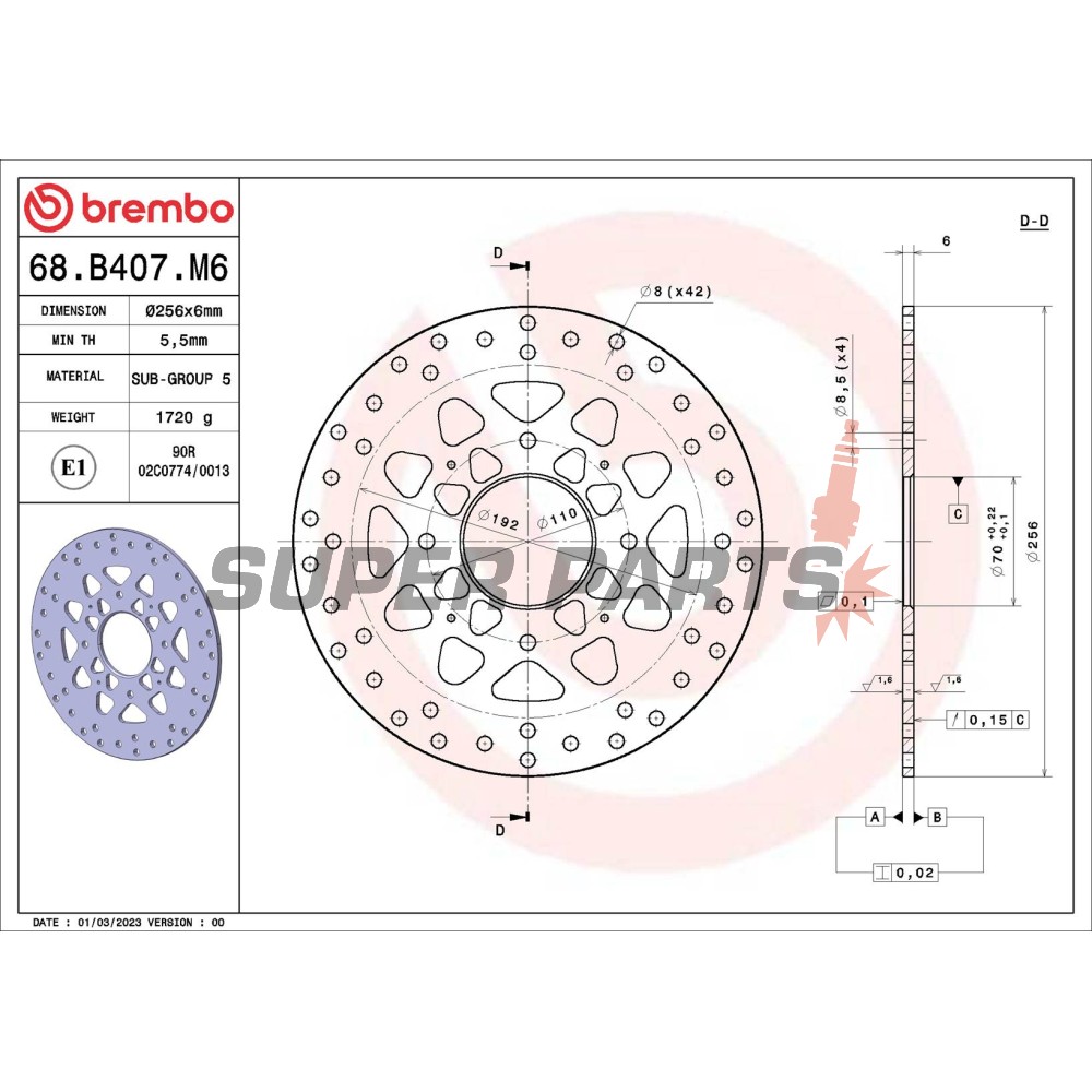 Δίσκος φρένου -BREMBO- 68B407M6, Honda CB 1000R (2008-2024) + Honda VFR 750F/800 (1986-2017)