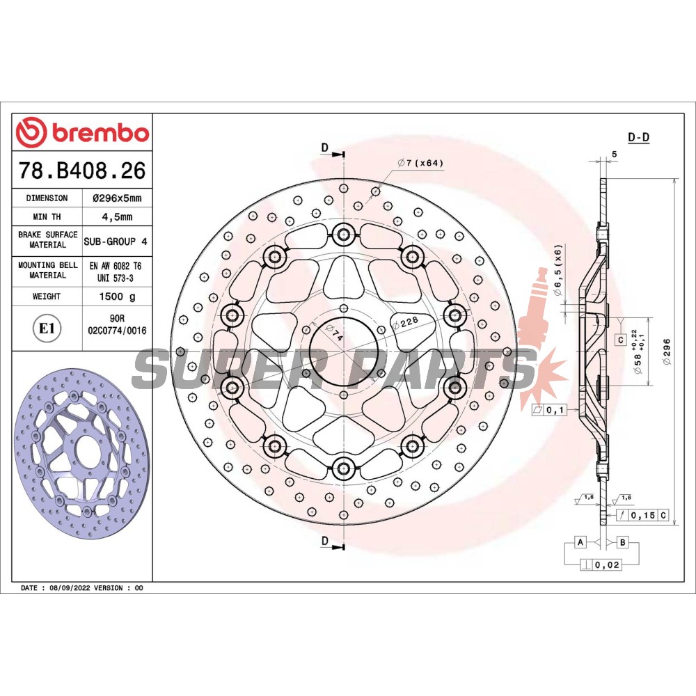 Δίσκος φρένου -BREMBO- 78B40826, Honda CB600F Hornet/Hornet S, Honda CBF600S (2000-2006)