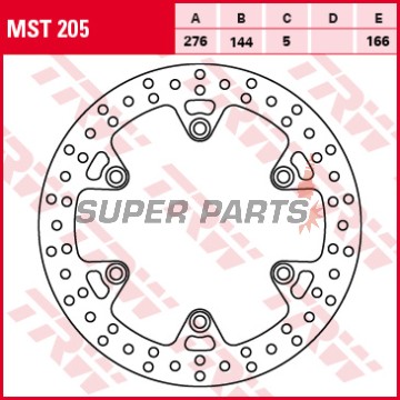 Δίσκος φρένου -TRW- MST205, 276mm, Honda CBR125R (2004-2010)/CBR600F (1987-1994)/CBX750F (1984-1986)/FX650 Vigor (1999-2002)/PC800 Pacific Coast (1988-1998)/VF1000 (1983-1986)/VFR750F (1986-1987)/XLV750R (1983-1985)