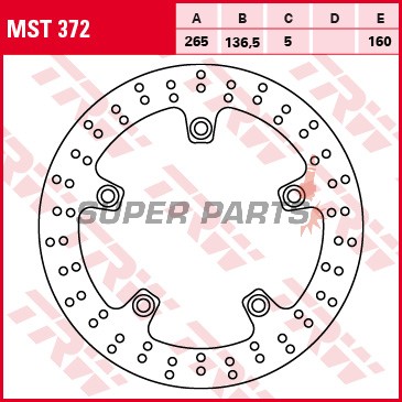 Δίσκος φρένου -TRW- MST372, 265mm, BMW F650GS/F700GS/F800GS-ST-R-GT + HP2 + K1200/K1300 + R1200GS/RT/R/S/ST + R nineT + Husqvarna Nuda 900 (2003-2016)