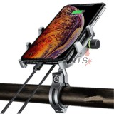 Βάση τηλεφώνου -4 RIDE- 62-90mm τηλέφωνο, με USB 3.0 φορτιστής, αντικραδασμικό, στήριξη για τιμόνι/καθρέφτης, χρώμιο - universal