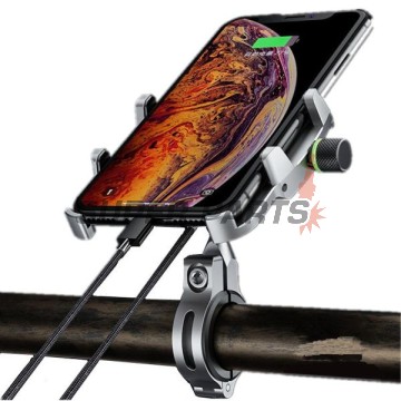 Βάση τηλεφώνου -4 RIDE- 62-90mm τηλέφωνο, με USB 3.0 φορτιστής, αντικραδασμικό, στήριξη για τιμόνι/καθρέφτης, χρώμιο - universal