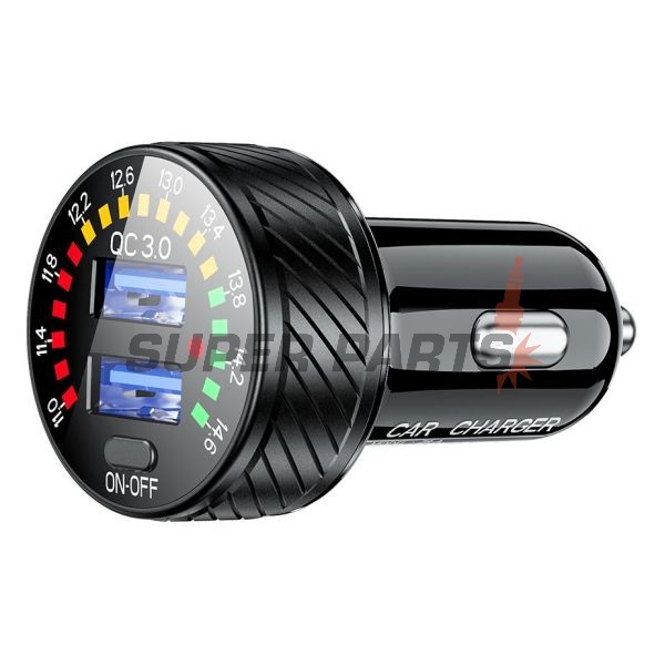 Αντάπτορας USB για αναπτήρα -4 RIDE- 12V, 2xUSB 3.0 + βολτόμετρο - universal