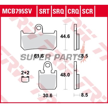 Τακάκια φρένων -TRW- MCB795SV, Yamaha FZ1 1000N/MT-01 1700/VMX V-Max 1700/YZF-R1 1000 (2004-2016)