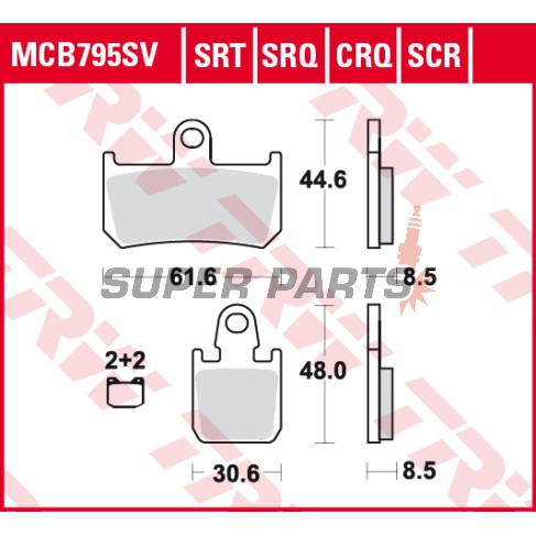 Τακάκια φρένων -TRW- MCB795SV, Yamaha FZ1 1000N/MT-01 1700/VMX V-Max 1700/YZF-R1 1000 (2004-2016)