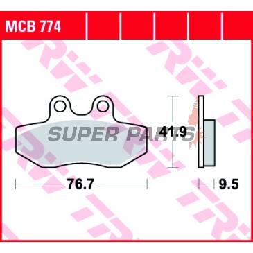 Τακάκια φρένων -TRW- MCB774, Gilera Runner 125FX/180FXR/180VXR/200VXR (1999-2005), MBK XC 125 Flamex(2005), Peugeot Elyseo 125 (2003), Piaggio Beverly 125/125GT (2002-2005), Yamaha Cygnusx125 (2004-2009)