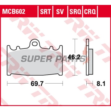 Τακάκια φρένων -TRW- MCB602SRQ, Kawasaki GPZ, KLZ, VN, ZR, ZX, ZX-6R, ZX-9R, ZXR, ZZR 1989-2019; Suzuki GSF, GSR, GSX, GSX-R, RGV, SV 1988-2017