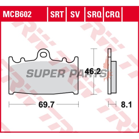 Τακάκια φρένων -TRW- MCB602SRQ, Kawasaki GPZ, KLZ, VN, ZR, ZX, ZX-6R, ZX-9R, ZXR, ZZR 1989-2019; Suzuki GSF, GSR, GSX, GSX-R, RGV, SV 1988-2017