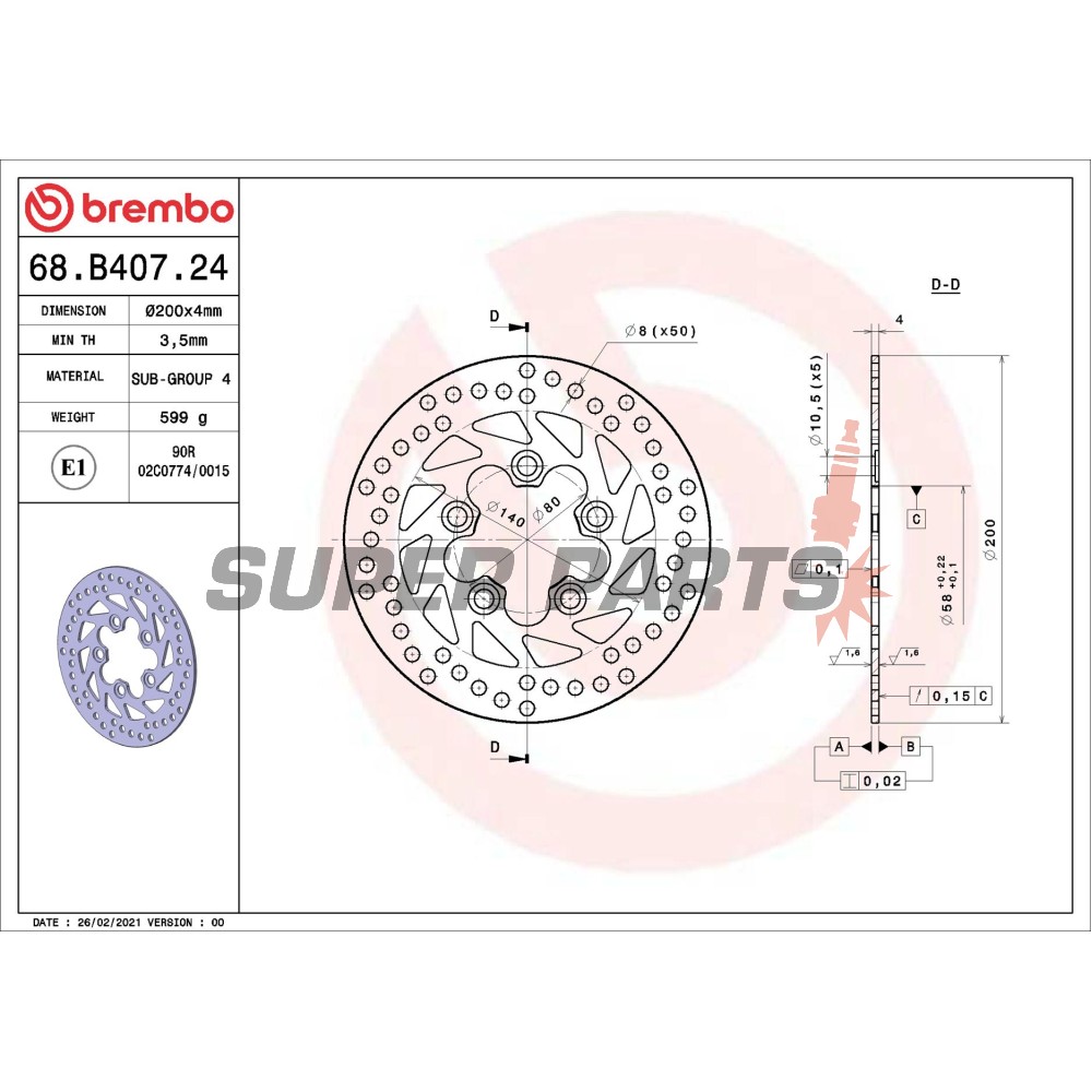 Δίσκος φρένου -BREMBO- 68B40724, Kymco Grand Dink 250, Kymco Yup 250 (2001-2005)