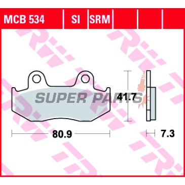 Τακάκια φρένων -TRW- MCB534, Honda ATC250R/350X, CH250 Spacy/Elite, CN250 Helix, CR50R/125R/250, FTR250, Lead100, MTX125, NES125/150, RX250RE, SCV100 Lead, SH125/150, TRX250R, XL250R/350R/600R, XLR250R, XR250R/350R/500R/600R, Peugeot Elyseo 125