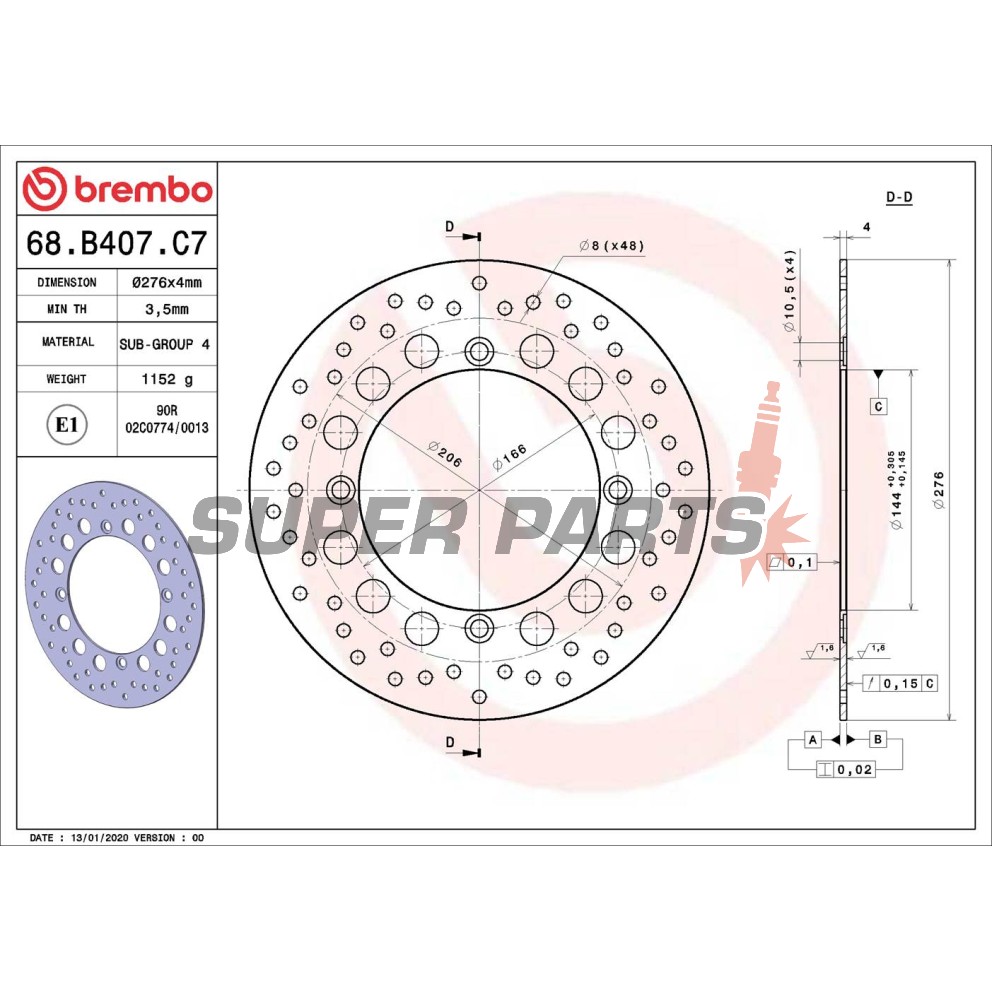 Δίσκος φρένου -BREMBO- 68B407C7, Honda XRV (Africa Twin) 650-750 (1990-2002)