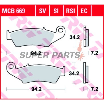 Τακάκια φρένων -TRW- MCB669RSI, Aprilia MXV/RXV, Beta RR, Gas Gas EC/FSE/FSR/MC, Honda CR/CRF/XR/XL, Kawasaki KDX/KLX/KX, Suzuki DR-Z/RM/RM-Z, Yamaha WR/YZ/XT (1993-2020)