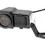 Αντάπτορας USB -4 RIDE- 12V, 2xUSB (Type C) + βολτόμετρο, με βάση καθρέφτη/τιμόνι 22mm - universal