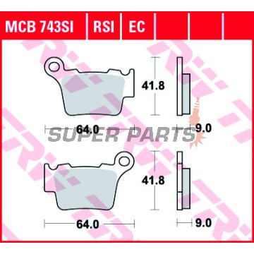 Τακάκια φρένων -TRW- MCB743SI, BMW G450X, Husaberg FE/TE, Husqvarna CR/FC/FE/FS/SM/SMR/TC/TE/WR, KTM EXC/EXC-F/SX/SX-F/XC/XC-F/XC-W 125-560 (1998-2020)