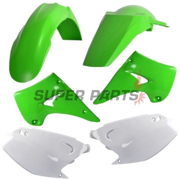 Σετ πλαστικών -POLISPORT- πράσινο/λευκό, KAWASAKI KX 125/250 2003-2008