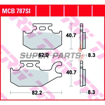 Τακάκια φρένων -TRW- MCB787SI, Suzuki LT-A KingQuad 400/450/500/700/750 X, XP, XZ, XPC (2005-2017), LT-F KingQuad 400F/400FS 4x2 & 4x4 (2008-2016)