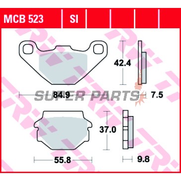 Τακάκια φρένων -TRW- MCB523, Aprilia RX 125, Tuareg 350/600, Husaberg FE600, MC350, Husqvarna TE350/510, WR240/250, CR125/250, Kawasaki GPZ305/500, KLR250/600/650, KLE250/500, KMX125/200, ZX-7R 750, KTM Duke 400, MX125/250/500/600, Suzuki GN125, TU125