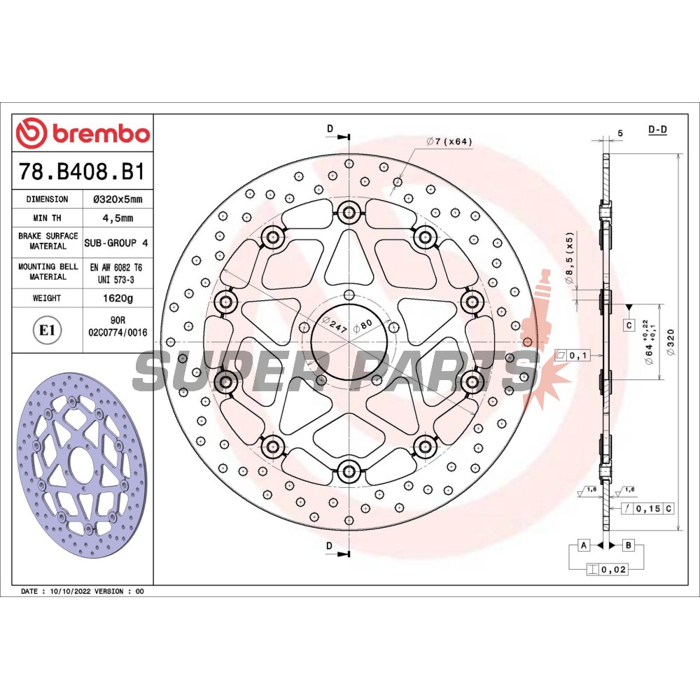 Δίσκος φρένου -BREMBO- 78B408B1, KTM 1290 Duke R/GT/Super Duke R/Super Duke GT (2014-2022)