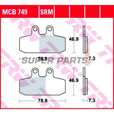 Τακάκια φρένων -TRW- MCB749SRM, sintered, Aprilia Atlantic 500/500 Sprint (2002-2005)