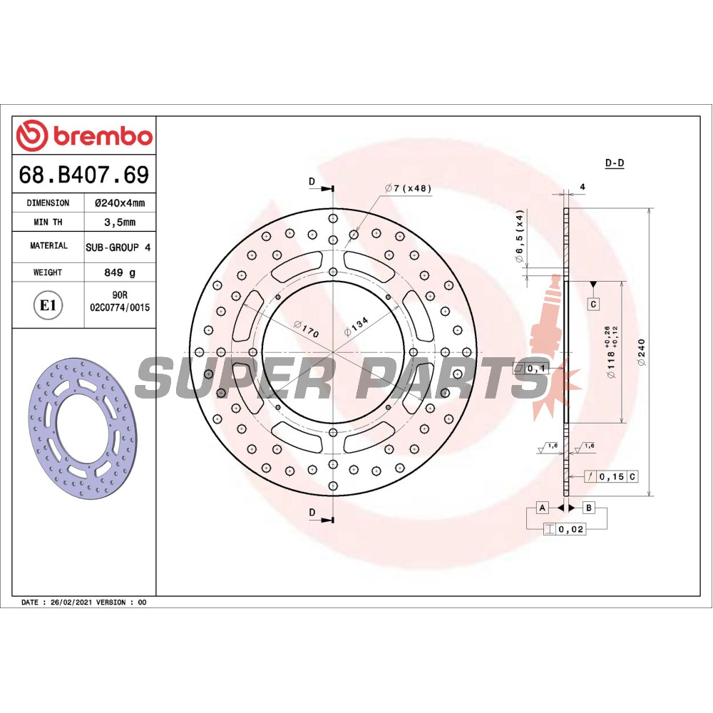 Δίσκος φρένου -BREMBO- 68B40769, Honda CR/CRF/CRM/XL/XLR/XR 50-650 (1983-2010)