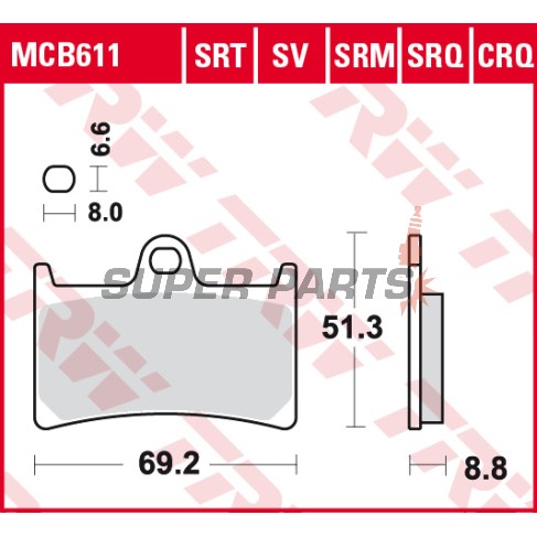 Τακάκια φρένων -TRW- MCB611, Yamaha R1/R6, MT-07/09/10, FZ1/FZ6/FZ8 Fazer, FJR1300, TDM900, XJR1300, T-Max 530, Super Tenere 1200