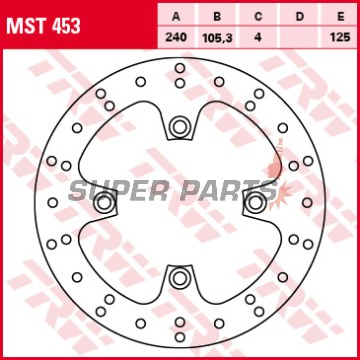 Δίσκος φρένου -TRW- MST453, 240mm, Honda FES Pantheon/Foresight/S-Wing 125-250, FJS600 Silver Wing, NSS250 Forza, SH125i/150i, PS250 Big Ruckus, Jazz 250 (1998-2013)