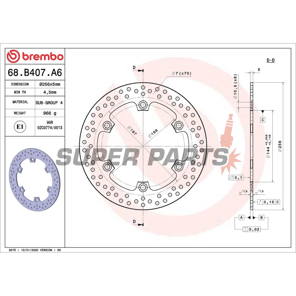 Δίσκος φρένου -BREMBO- 68B407A6, Honda CB 1100 1300/CBR 1000F 1100XX Blackbird/FJS Silver Wing 400 600/SH 300 (1993-2009)