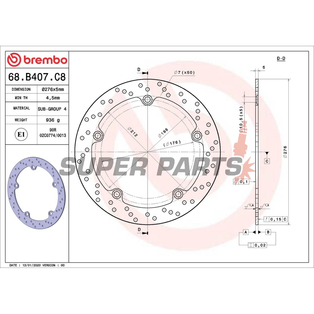 Δίσκος φρένου -BREMBO- 68B407C8, BMW R 850-1150 (1991-2006)