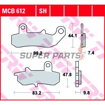 Τακάκια φρένων -TRW- MCB612, Suzuki DR/RGV - DR650/650R/650RS/650RSE/650RE/650SE, DR750/800 Big, RGV250 - 250-800cc, 1989-2017