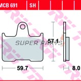Τακάκια φρένων -TRW- MCB691, Honda CB400 Super Four (1999-2004), Kawasaki GTR1400 (2007-2017), ZX-14R Ninja 1400 (2006-2020), ZX-7RR Ninja 750 (1996-1999), ZZR1400 (2006-2019), MZ 1000S (2004-2005), Suzuki GSF650 Bandit/ABS (2005-2007)