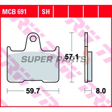 Τακάκια φρένων -TRW- MCB691, Honda CB400 Super Four (1999-2004), Kawasaki GTR1400 (2007-2017), ZX-14R Ninja 1400 (2006-2020), ZX-7RR Ninja 750 (1996-1999), ZZR1400 (2006-2019), MZ 1000S (2004-2005), Suzuki GSF650 Bandit/ABS (2005-2007)
